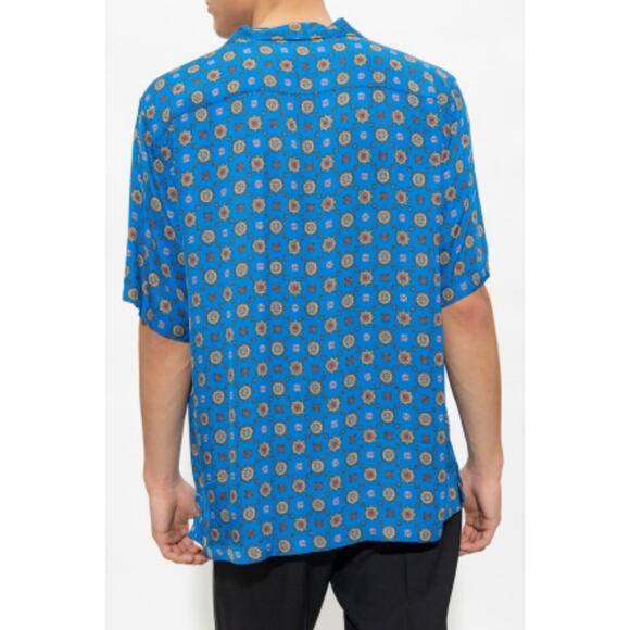 ALLSAINTS Emblem Patterned Relaxed Fit Short Sleeve Blue Shirt NOWT - Picture 3 of 7